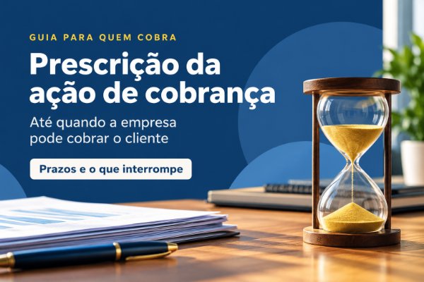 Prescrição da ação de cobrança: ampulheta sobre a mesa com contratos, representando o prazo para cobrar o cliente